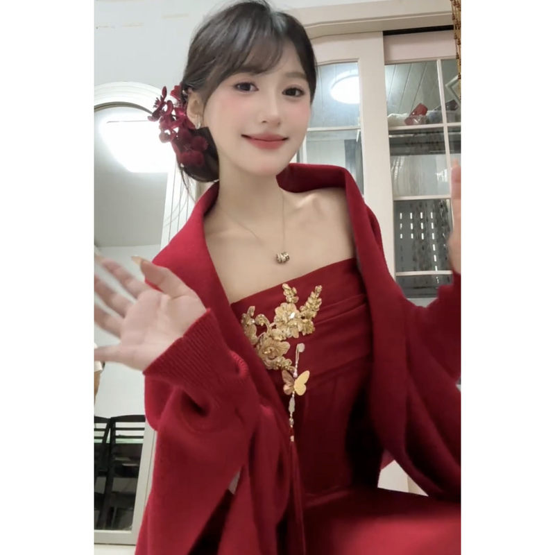 2026 Red New Chinese-Style Shawl for Women, Engagement Wedding Dress-Style Bridal Cardigan Coat, New Year Outfit Cape 2026 Red New Chinese-Style Shawl for Women, Engagement Wedding Dress-Style Bridal Cardigan Coat, New Year Outfit Cape