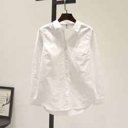 Basic Versatile Slimming White Shirt for Women, Suitable for Spring, Autumn, and Winter, with a Turn-Down Collar, Long Sleeves, Simple Design, and a Single Pocket