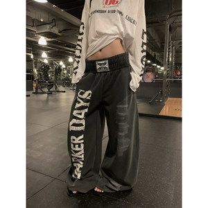 Marmroo American Retro Hot Girl Design Letter Print Wide-Leg Pants Women's Loose Straight Casual Long Pants
