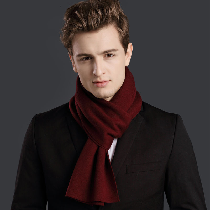 Ordos Solid Color Cashmere Scarf for Men, Winter Double-Sided Thickened Warm Business Wool Knitted Neck Warmer