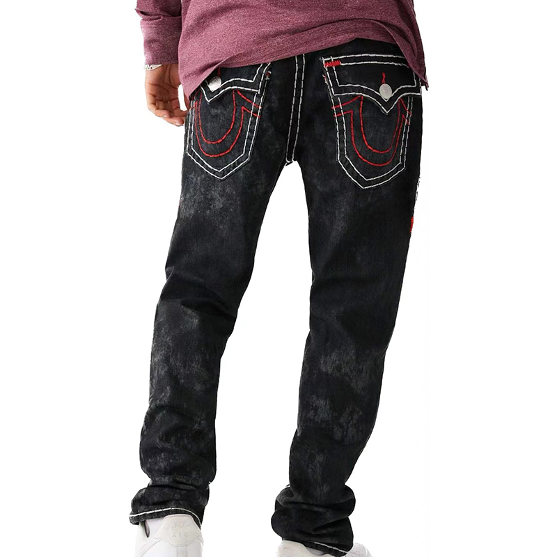 American-Style Trendy Brand Faith Jeans for Men, Religious Buddha White Thick Line Loose Straight-Leg Maitreya Buddha Distressed Large-Size Long Pants