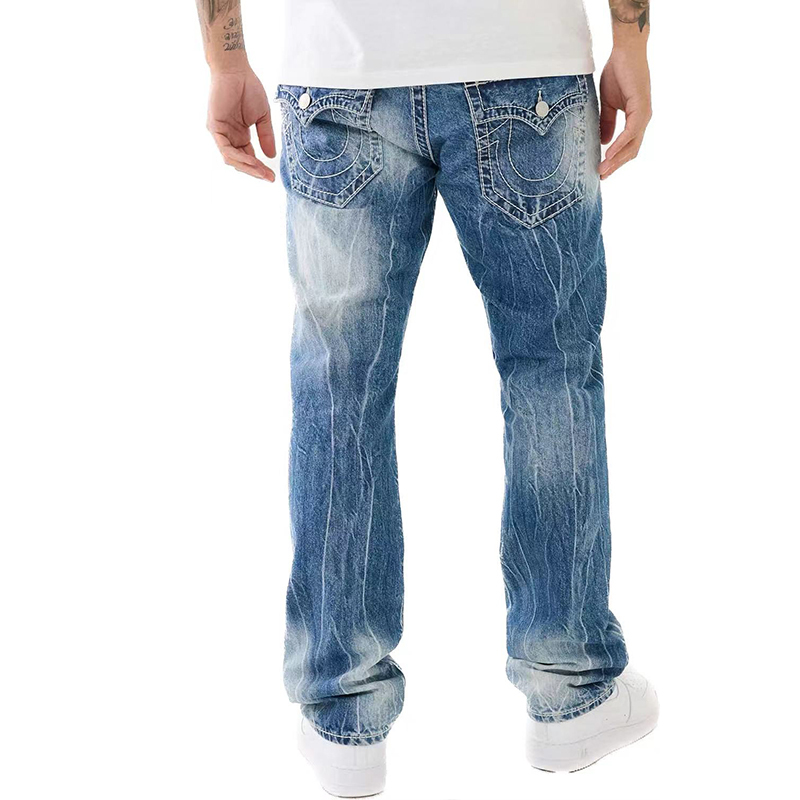 Trendy Brand Religious Jeans High Street Men's Distressed Thick Line Oversized Loose Rock Casual Straight Pants