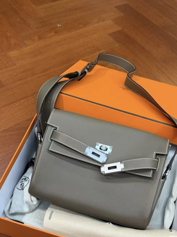 Togo First-Layer Cowhide Kelly Messenger Bag Men's Shoulder Crossbody Saddle Bag
