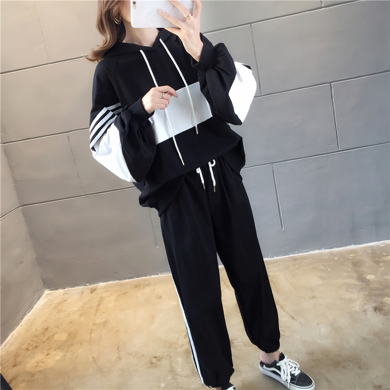 VK旗艦店 韓系百搭拼色連帽薄款寬鬆單品長袖上衣