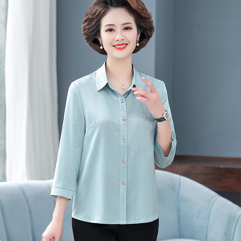Middle-Aged Elegant Mother's Three-Quarter Sleeve Imitation Silk Shirt T-Shirt Summer New Women's Shirt Loose Silks and Satins Top Middle-Aged Elegant Mother's Three-Quarter Sleeve Imitation Silk Shirt T-Shirt Summer New Women's Shirt Loose Silks and Satins Top