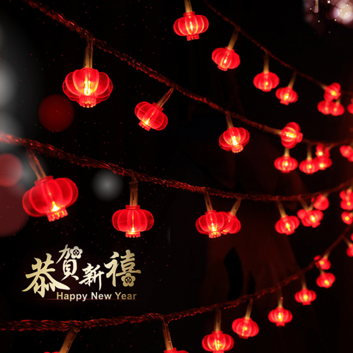 Solar Copper Wire Glow Big Red Lantern String New Year Chinese Style LED Light String Decoration Festive Chinese Wind