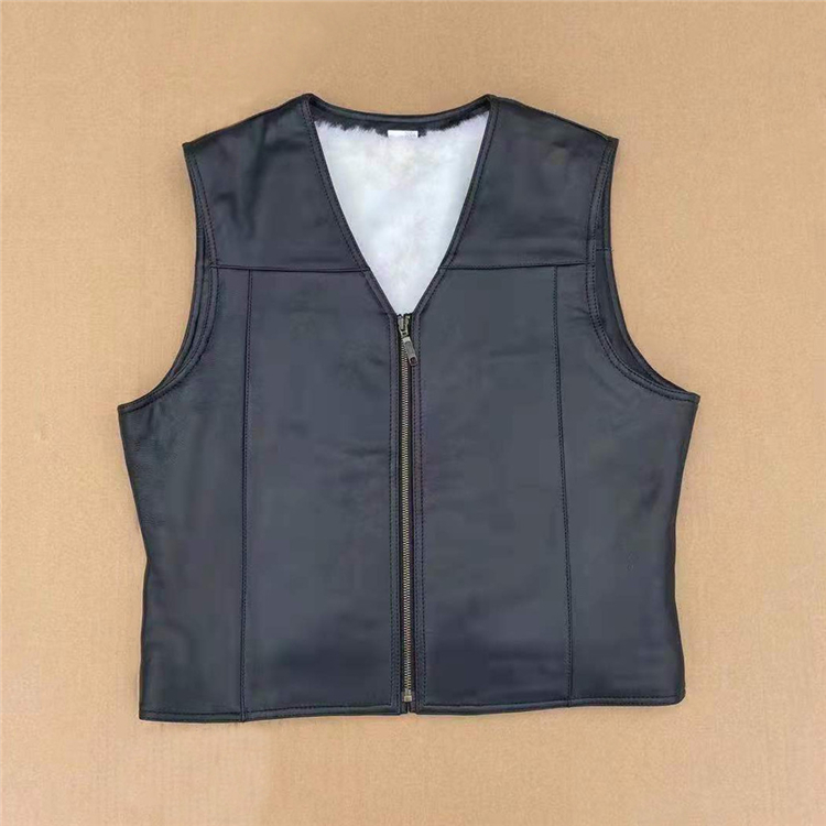 V-neck business casual winter youth middle-aged and elderly black sheepskin vest warm leather vest