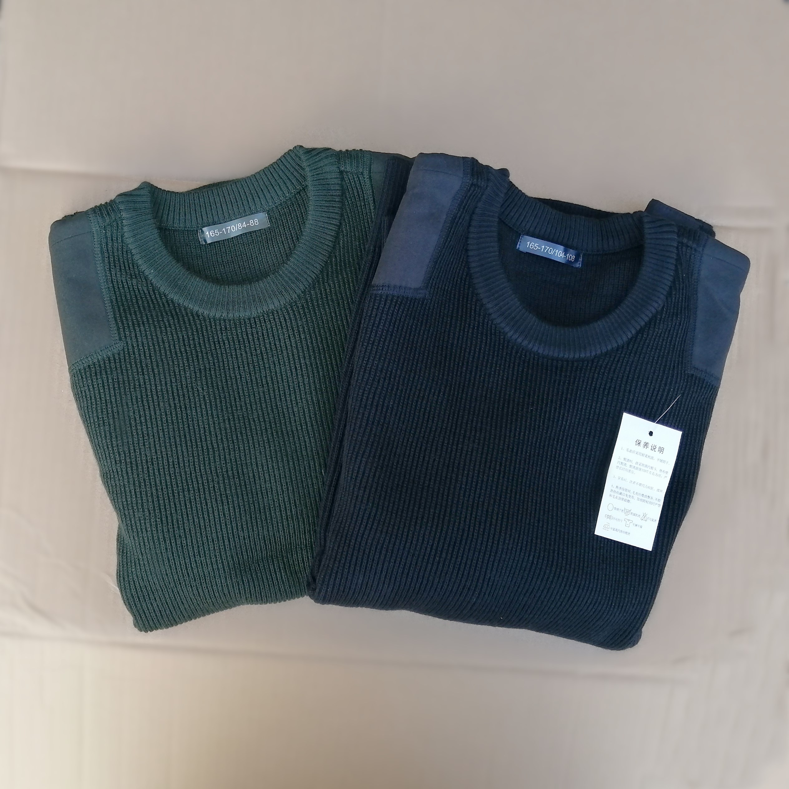 New round collar cover head business cadres Tibetan cyan green abrasion-proof and warm splicing wool sweater middle-aged