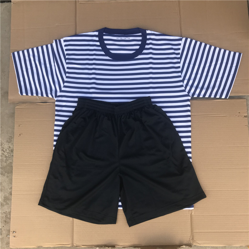 Blue and white striped half-sleeve short-sleeved physical training suit Quick-drying air sea soul crew neck shirt