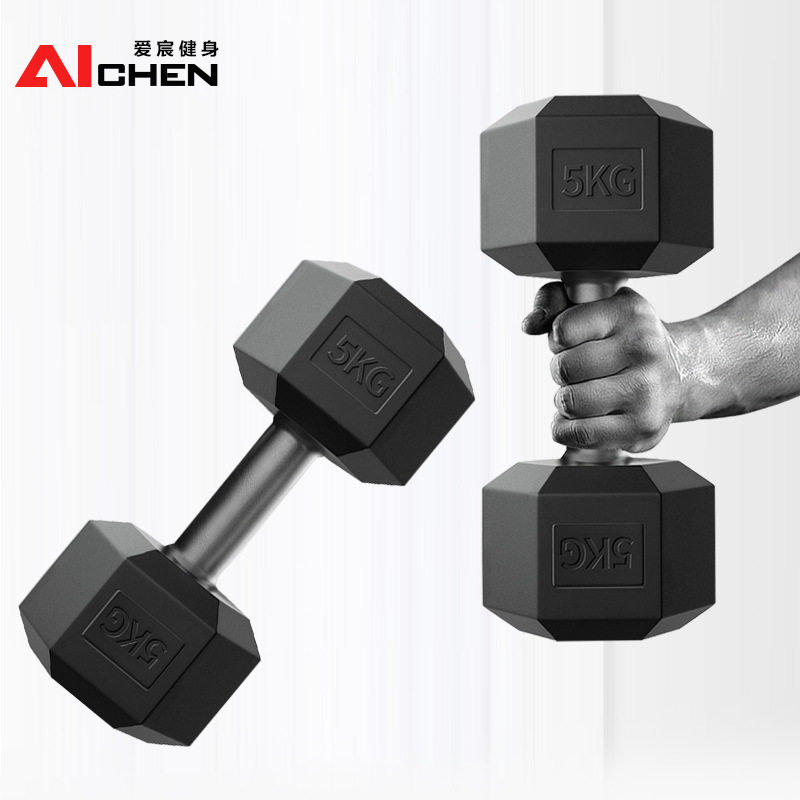 Fixed rubberized men's hexagonal dumbbell 5kg 10kg dumbbell 20kg dumbbell ladies home fitness equipment