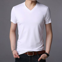 T-shirt mens short-sleeved V-neck summer Korean slim-fit trend brand trend solid color white half-sleeved mens bottoming shirt long-sleeved