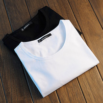 T-shirt Mens short-sleeved round neck summer slim-fit stretch cotton white body shirt Mens long-sleeved bottoming shirt Autumn clothes solid color