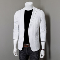 White casual blazer mens light and breathable folds autumn casual trend mens small suit top Ruffian handsome