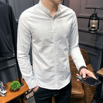 Clearance special white shirt mens Korean version of the trend handsome spring pure cotton casual all-match long-sleeved shirt mens stand-up collar