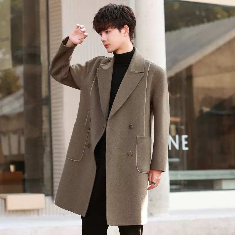 Autumn and Winter Men's High-End Double-Sided Wool Coat, Mid-Length Youth Woolen Student Trench Coat, Non-Cashmere Autumn and Winter Men's High-End Double-Sided Wool Coat, Mid-Length Youth Woolen Student Trench Coat, Non-Cashmere