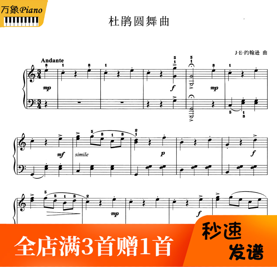 Johnson's Cuckoo Waltz piano score with fingering - 4 pages