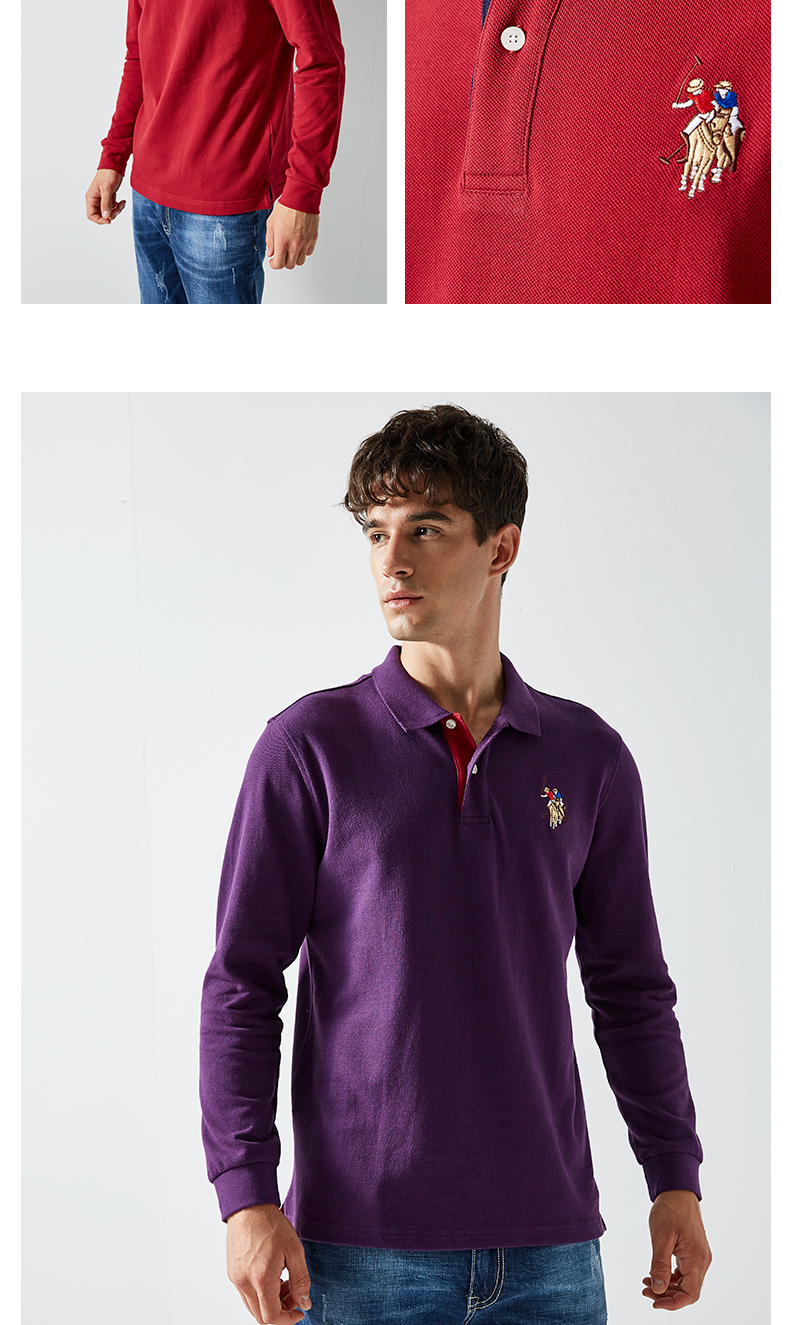 Áo thun cotton nam dài tay mùa thu mới Áo thun nam dài tay áo thun 100% cotton áo polo trắng