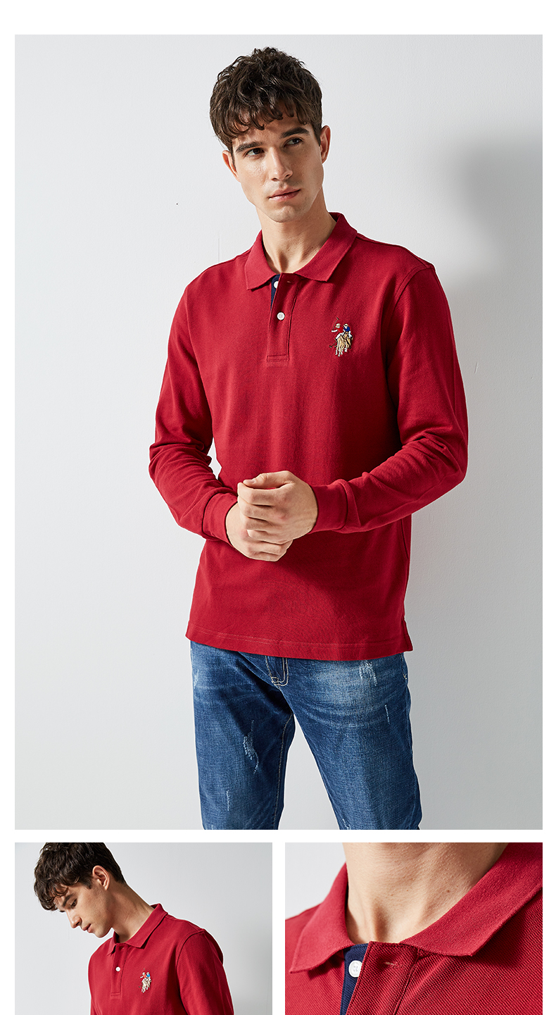 Áo thun cotton nam dài tay mùa thu mới Áo thun nam dài tay áo thun 100% cotton áo polo trắng