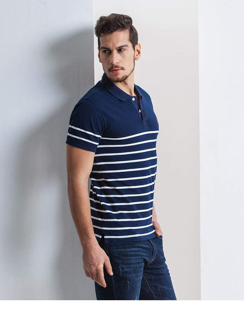 Mỹ polo ass. Nam ngắn tay giản dị polo áo xu hướng mới mỏng thường ve áo sọc t- shirt