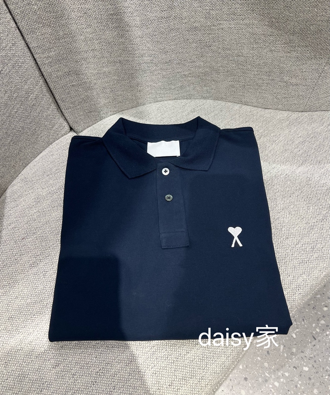 2025 New Classic Small Heart Embroidered Lapel Short-Sleeved Shirt Half-Sleeved Polo Shirt Men's and Women's T-Shirt