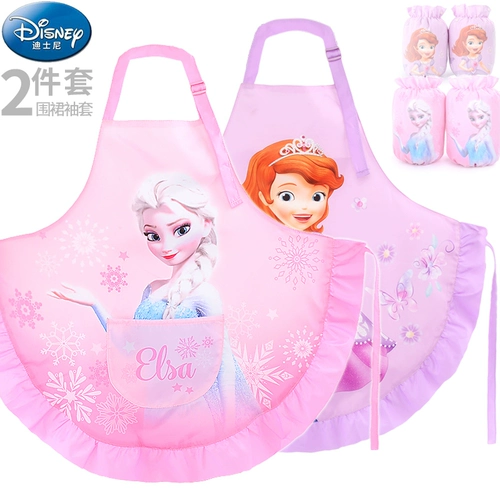 Дисней, детские нарукавники, комплект, нагрудник, детский фартук для рисования для еды без рукавов, сзади на завязках