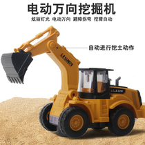 Childrens electric excavator boy flash music toy car Universal Engineering Car Excavator set model gift