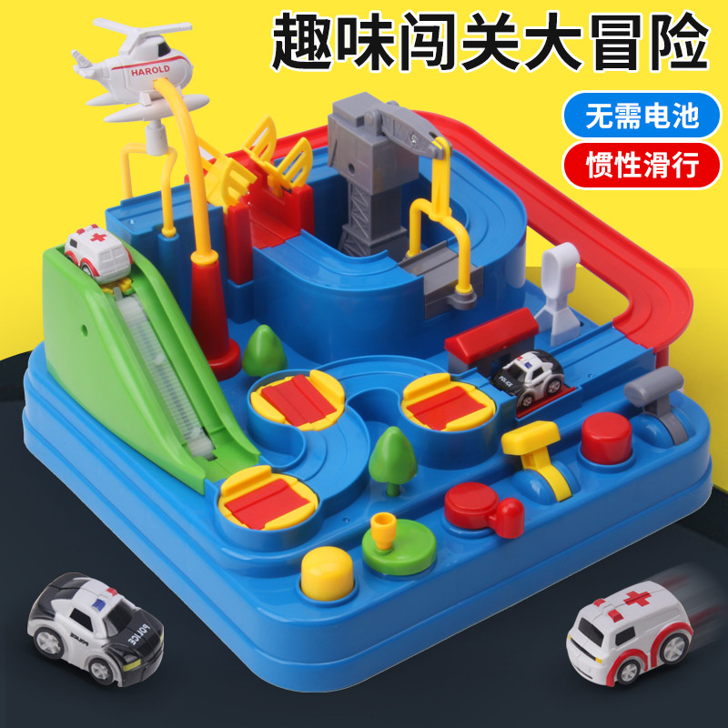 Car breakthrough big adventure parking lot small train toy rail car sliding climbing stairs children boy toy 3 years old