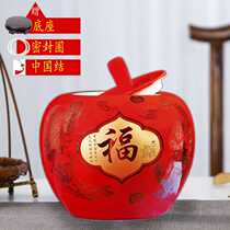 Jingdezhen ceramic rice cylinder rice bucket with lid red apple sealed storage canned jewelry Wedding ornaments Size number