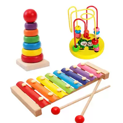 Babies and children's wooden accordion 8 months boys and girls 1-2-3 years old eight-tone early education hand-knocking piano toys