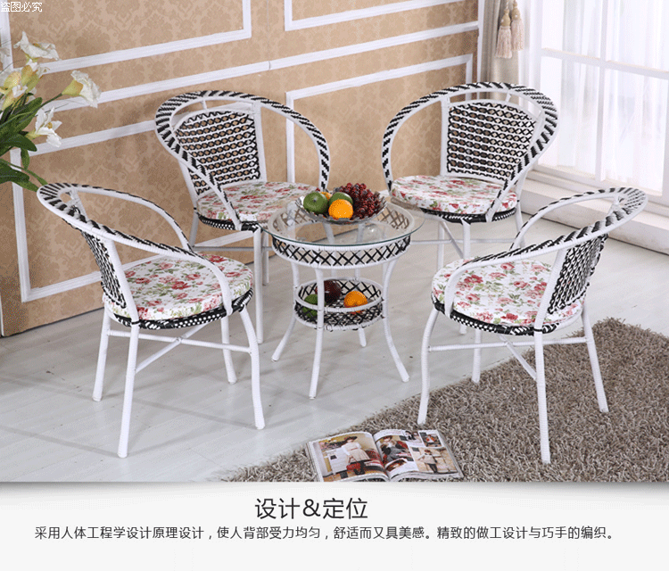 Ghế wicker bàn cà phê ba bộ ngoài trời vườn giải trí bảng và ghế kết hợp mây pe mây ghế wrought sắt đồ nội thất dệt ghế