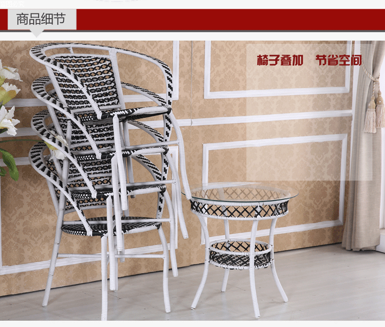 Ghế wicker bàn cà phê ba bộ ngoài trời vườn giải trí bảng và ghế kết hợp mây pe mây ghế wrought sắt đồ nội thất dệt ghế
