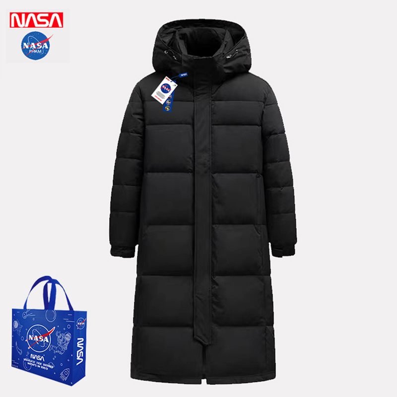 Nasa Co-Branded Jiujiang down Jacket for Men, Mid-Length, Extra-Long, Over-The-Knee, Thickened, Chinese Style Cotton Coat for Women, Winter Solid Color Outerwear