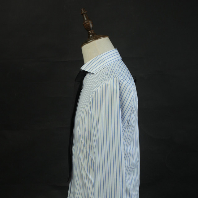 British retro Windsor word collar wide-angle collar light blue striped no-iron shirt high-end men's business slim shirt