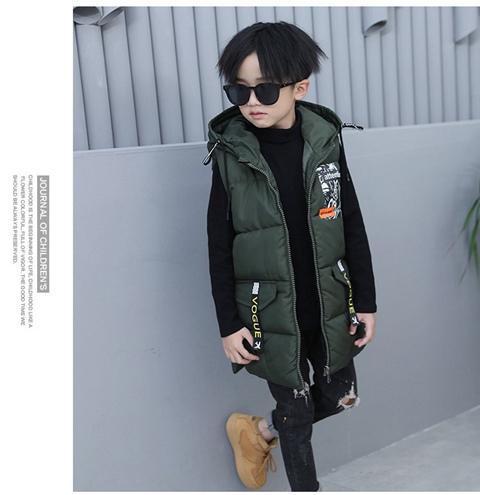 Áo vest bé trai cotton 2018 thu đông 2018 trẻ em dài trùm đầu cotton Áo khoác trẻ em Hàn Quốc ghi le jean cá tính cho bé