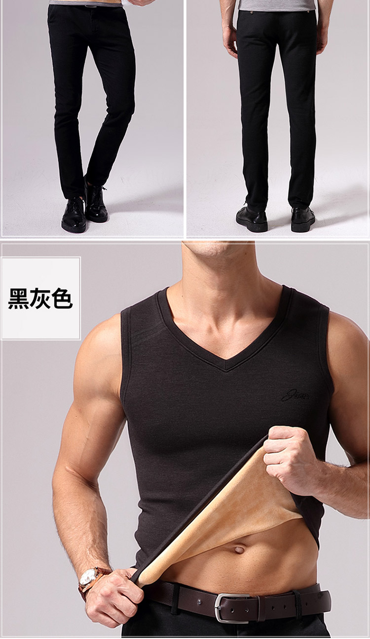Áo vest nam dày và nhung bó sát trẻ trung Áo sơ mi cổ chữ V không tay bằng vải cotton vai mùa thu và đồ lót mùa đông áo giữ nhiệt giá rẻ