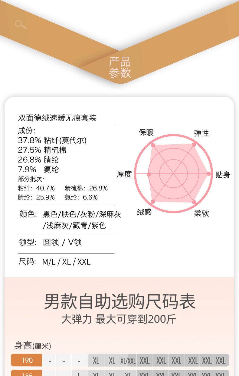 简云 男女款德国德绒 37度恒温 自发热无痕秋衣秋裤套装 图14