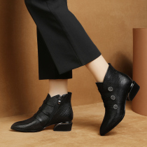 Short Boots New Fall Winter British Martin Boots Woman Rough Ankle Boots Leather Womans Solid Boots