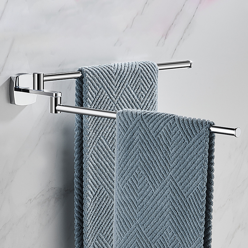 Bathroom Rotating Towel Rack 304 Stainless Steel Punch-Free Foldable Double-Rod High-End Bath Towel Rack Bathroom Rotating Towel Rack 304 Stainless Steel Punch-Free Foldable Double-Rod High-End Bath Towel Rack