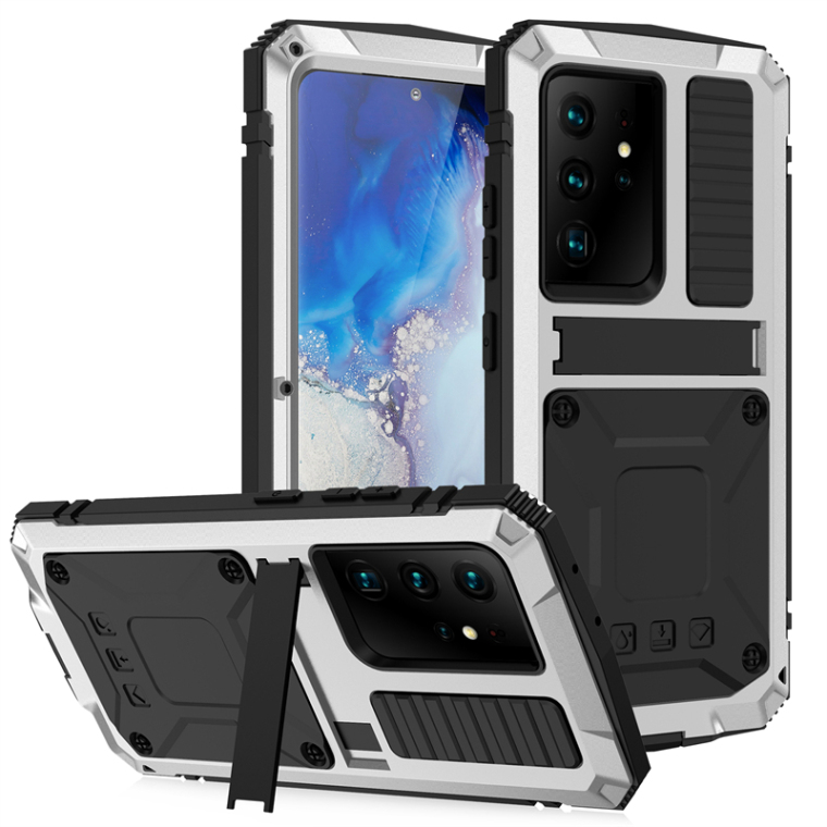 3 Layer Tough Shockproof Metal Drop Resistant Airbag Corner Protection Kickstand Folding Stand Tempered Glass S22, S22 Plus