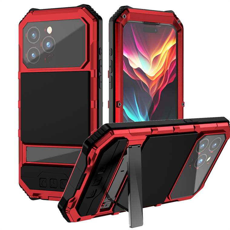 Metal Tough Shockproof 3 Layer Drop Resistant 360 Full Protection Kickstand Function High End Premium 15, 15 Plus, 15 Pro, 15