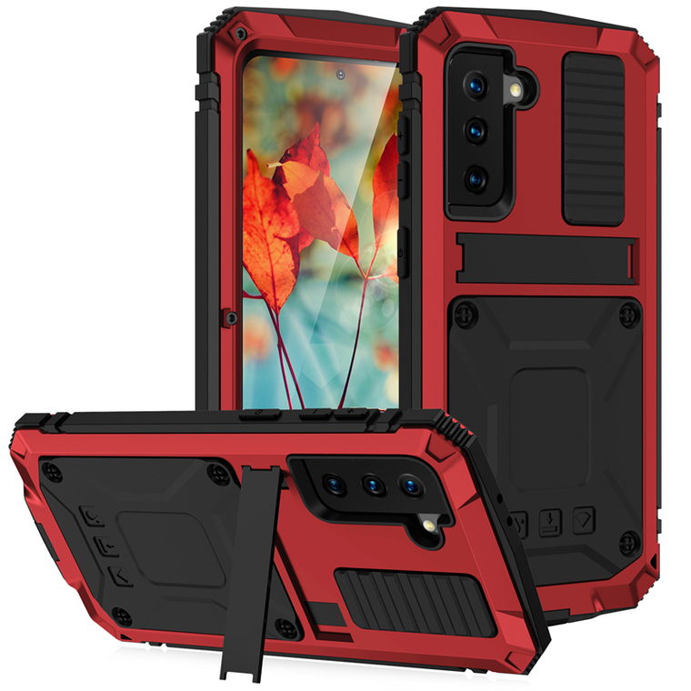 3 Layer Tough Shockproof Metal Drop Resistant Airbag Corner Protection Kickstand Folding Stand Tempered Glass S22, S22 Plus