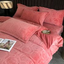 Thickened Coral Suede Quilt Cover Single Piece Winter Milk Suede Four Pieces Bed Linen Bed Three Sets Two-sided Velvet velvet