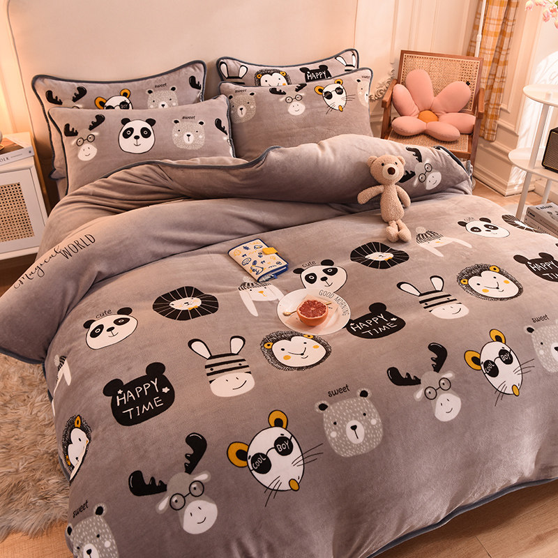 Winter coral suede quilt cover in single piece Milk Flannel Plus Suede Thickened Quilt Cover Double Flannel Plush Winter Faller