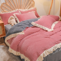 New milk bean suede four-piece set winter double-side suede thickened suede coral suede bed linen velvet winter
