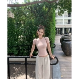 Весенние летние штаны для отдыха, из хлопка и льна, на шнурках, свободный прямой крой