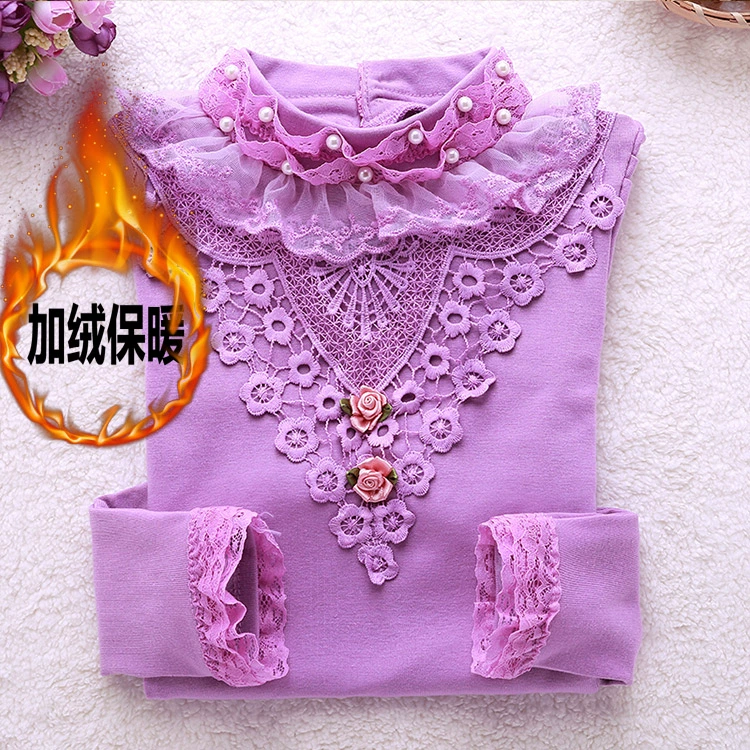 Quần áo trẻ em quần áo thu đông cho bé gái chạm đáy áo cotton dài tay trong áo trẻ em lớn cộng với áo thun nhung dày ấm áp quần áo thủy triều