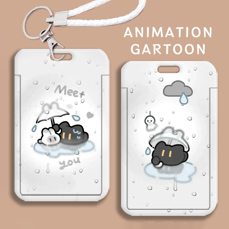 Rainy Black Cat Student Campus Sliding Cover Campus Card Bus Cute ID Card Meal Card Access Card Protective Cover