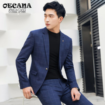 Suit suit suit mens casual suit jacket Korean slim trend plaid small suit male groom wedding dress
