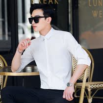 OECANA2021 summer casual mid-sleeve shirt mens shirt slim solid color Ruffian shirt seven-point sleeve shirt