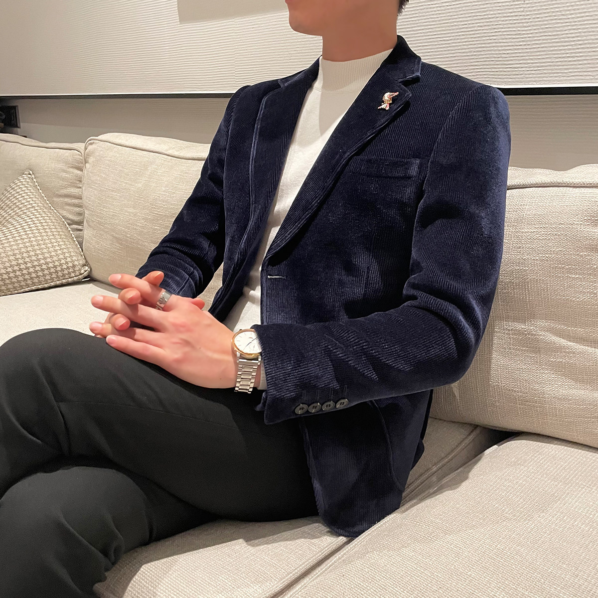 OECANA men's casual Korean version small suit light core suede Inron swarm suit jacket autumn and winter style men's clothing